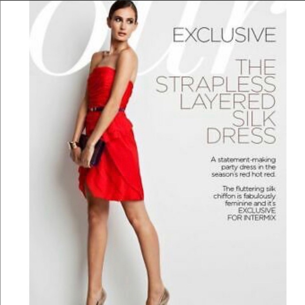 NWT Intermix red silk strapless convertible dress M